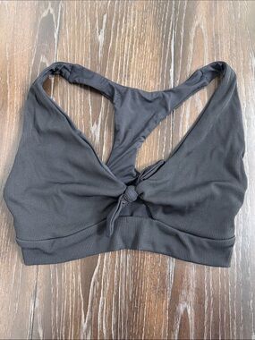 Black stretchy racerback bikini swim top medium bathing suit tie front ribbed